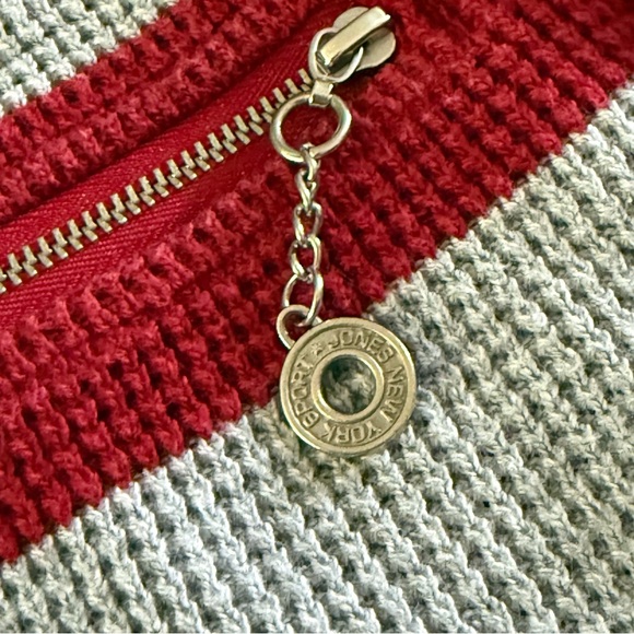 Jones New York Sport red and white striped quarter-zip sweater. - Picture 10 of 11